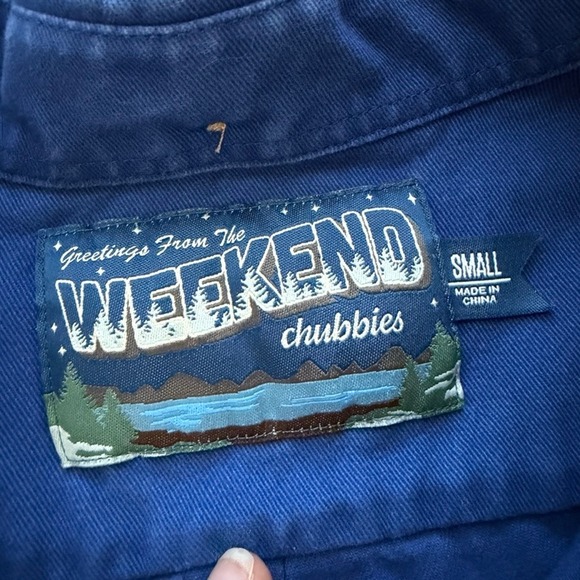 Chubbies Shirt Mens S Blue Long Sleeve Polo Henley Ski Print Chest Pocket Retro - Picture 6 of 9